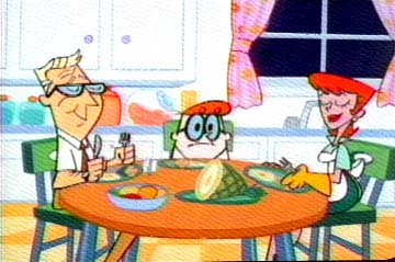 Dex, Mom and Dad at table